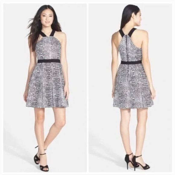 TRINA TURK Zola Fit & Flare Mini Dress White & Black Size 8 - Picture 1 of 10
